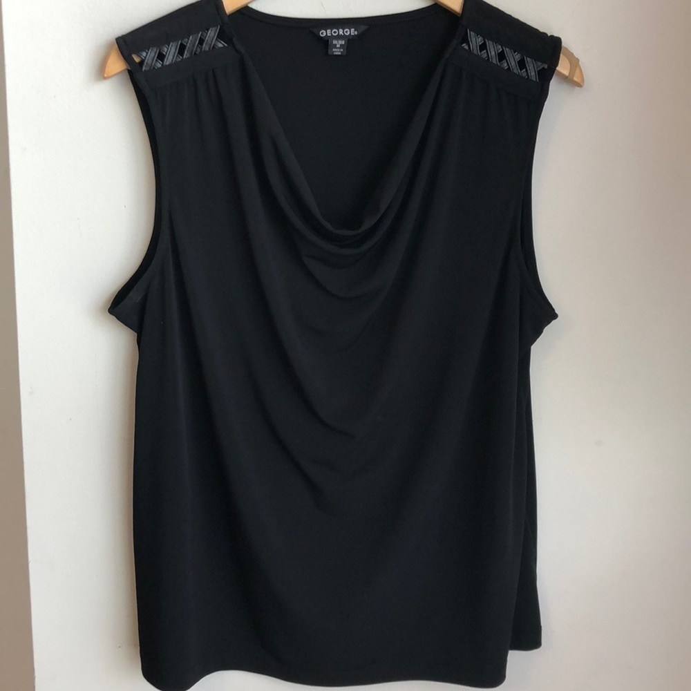 ❤️ 5/$35 Black Tank w/Black Faux Leather 2X